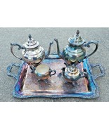8Pcs William Rogers Silver Plated Tea Coffee Set with Large Tray  - £186.84 GBP