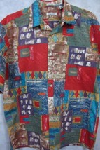 VINTAGE Burma Bibas Cotton Lawn Abstract Quotations Hawaiian Shirt L - $35.99