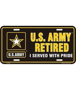 Army Retired Star Embossed Black Metal License Plate (Licensed) - $4.89