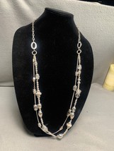 Silver-Tone Beaded Multi-Strand Necklace with Chain &amp; Textured Beads 36&quot; - £9.00 GBP