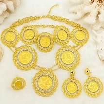 High Quality Dubai Gold Jewelry Sets for Women Vintage Wedding Gold Coin Big Nec - £20.37 GBP