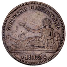 1869 Spain (Gobierno Provisional) Peseta Silver Coin KM# 652 - $57.58