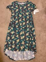 LulaRoe Carly Dress Cream realistic Flowers  Floral Geometric Hi Lo Swing Sz XS - £18.50 GBP