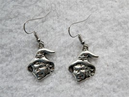 Silver Halloween Witch Face Dangling Earrings - $7.77