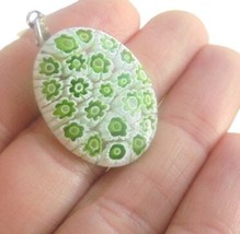 Murano glass MILLEFIORI pendant charm in white and green color and in sterling s - £23.18 GBP