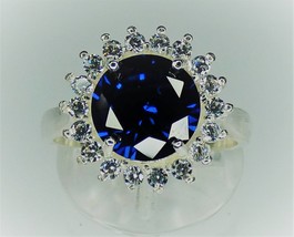 Lab Created Sapphire Silver  Ring September Birthstone - £38.92 GBP