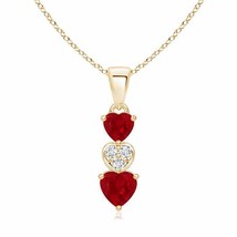 Authenticity Guarantee 
Ruby and Diamond Triple Heart Pendant in 14K Yellow G... - £929.31 GBP