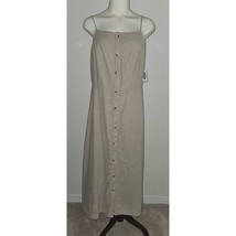 NEW Old Navy Tan Dress Sz Large Linen Blend Adjust Spaghetti Strap Butto... - $29.65