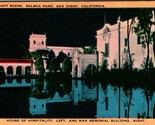 Notte Scene Balboa Park San Diego California Ca Unp Non Usato Lino Carto... - $7.12