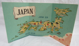 Japan Tourist Map Paper `10x5&quot; Boat Ways Towns Islands Japan Sea Pacific... - $2.96