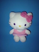 Hello Kitty By Sanrio Plush Pink Dress &amp; Bow Purple Eyes 7” Stuffed Animal 2022 - £7.22 GBP