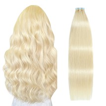 Tape In Hair Extensions Bleach Blonde 100% Real Human Hair 20 Inches 20P... - $57.99