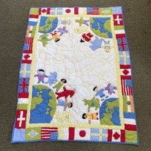 Pottery Barn Kids Around The World Flags Crib Quilt 36”x48” Multicolor Baby - £43.39 GBP