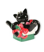 Department 56 Christmas Teapot Black Cat and Present Box Adorable Pristine - $37.04 CAD