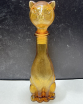Vintage Empoli Italy Glass Cat Decanter Goldenrod Yellow Amber 15&quot; - $67.32
