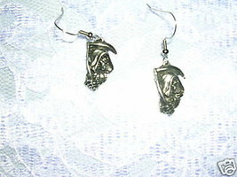 New Gothic Wicked Hooded Grim Reaper Skeleton Skull Dude Dangling Hook Earrings - £5.49 GBP