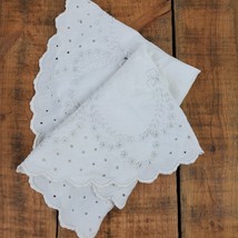 Vintage Embroidery &amp; Cutouts White Doily 17 Inch Round - $10.40