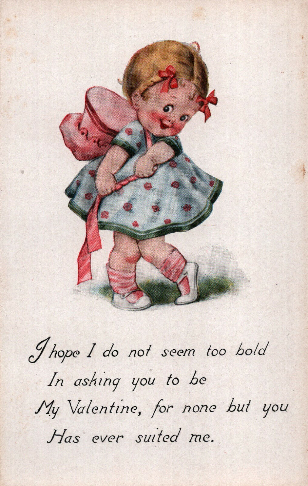 Primary image for Vintage Valentine Postcard Little Girl In Dress