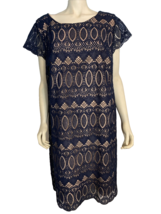 Eliza J Blue and Tan Dress Lace Overlay Short Sleeve Pencil Dress 22W - £60.74 GBP