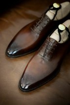 Handmade Oxford Brown Formal Dress Premium Quality Lace Up Leather Dress Shoes - £118.86 GBP