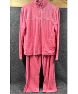 Jane Ashley Velour Tracksuit Women XL Pink 2 Piece Quilted Loungewear At... - $32.28