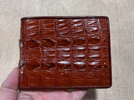 Genuine Cognac Hornback Alligator Crocodile Skin Bifold Leather Men Wall... - $45.99