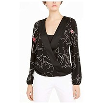 MSRP $70 Alfani Womens Printed Surplice Blouse Black Size Small - £8.84 GBP