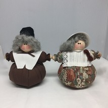 Vintage 90s Thanksgiving Handmade Pilgrim Set Stuffed Plush Decor Dolls - £39.04 GBP