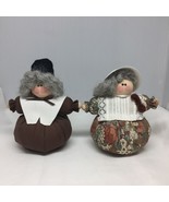 Vintage 90s Thanksgiving Handmade Pilgrim Set Stuffed Plush Decor Dolls - £39.32 GBP