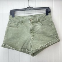 American Eagle Hi-Rise Shortie Sz 8 Super Super Stretch Green Denim Short RawHem - £14.46 GBP