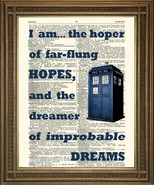 DOCTOR WHO TARDIS PRINT: Dictionary Art Wall Hanging With Dreams Quote - £6.22 GBP
