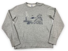 Uniqlo Hokusai Blue Landscape Graphic Crewneck Sweatshirt Gray Grey Sz S - £19.10 GBP