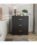 Nightstand, Modern 3 Drawer Nightstand, Black Nightstand with Gold Handl... - €104,43 EUR