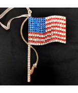 American Flag Ornament Rhinestones Pewter (?) 5 x 3 inches - £10.99 GBP