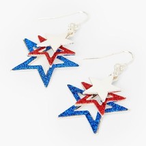 Claires Girls Earrings Stars Drop Danling Patriotic Red White Blue Glittery - £7.98 GBP