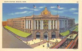 South Station Railroad Depot Boston Massachusetts linen postcard - £5.06 GBP
