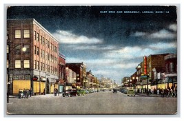 East Erie and Broadway Street View Night Lorain Ohio OH Linen Postcard V21 - $3.91