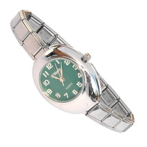 Green Oblong Italian Charm Bracelet Watch Jewelry w/ Quartz Movement  WW... - $15.72