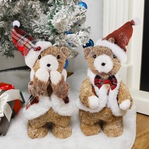 2 Pack Christmas Tabletop Bear Couple 13.4&quot; Handmade Woven Straw Xmas Animal San - £32.15 GBP