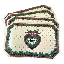 Christmas Placemat Set of 4 Holly Berries and Heart 18&quot; x 11.75&quot; Vintage - £14.44 GBP