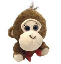 HugFun Jungle Monkey Plush Safari Toy 272380 7&quot; Brown Glitter Eyes Red Bowtie - £13.13 GBP