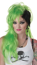 Sassy Green Black Smash Punk Wig Shaved Side Sexy Rocker Messy Hard Core Rave - £10.90 GBP