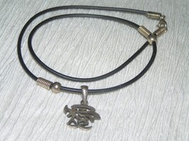 Estate Black Leather Cord with 925 Marked Silver Asian Oriental Symbol Pendant - £9.70 GBP