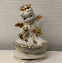 Vintage Porcelain Angel Figurine Made in Japan 1950&#39;s Shining The Star Gold Trim - £6.38 GBP