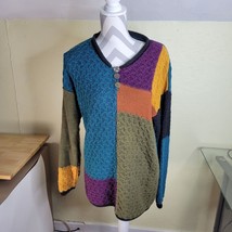 Womans Yarnworks Color Block Ramie Cotton Sweater Button V-Neck Size Lar... - £18.22 GBP