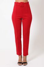 Ankle Tapered Self-Fabric Buckle Belt Pants, Women's Stretch Pant Slim F... - $24.99