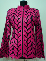 Plus Size Pink Leather Jacket Woman Coat Zipper Short Light Collar Soft ... - $225.00