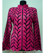Plus Size Pink Leather Jacket Woman Coat Zipper Short Light Collar Soft ... - £179.63 GBP