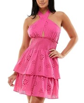 SPEECHLESS Juniors&#39; Eyelet Crisscross Halter Dress Hot Pink Size M $69 - $28.71