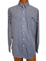 Ralph Lauren Polo Shirt Mens Large Striped Blue Pony Button Up Long Sleeve  - £13.34 GBP